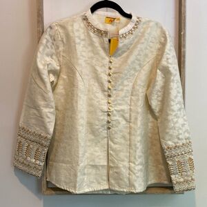 Ateesa Top NWT Cream, Gold, Silver Stunning XL